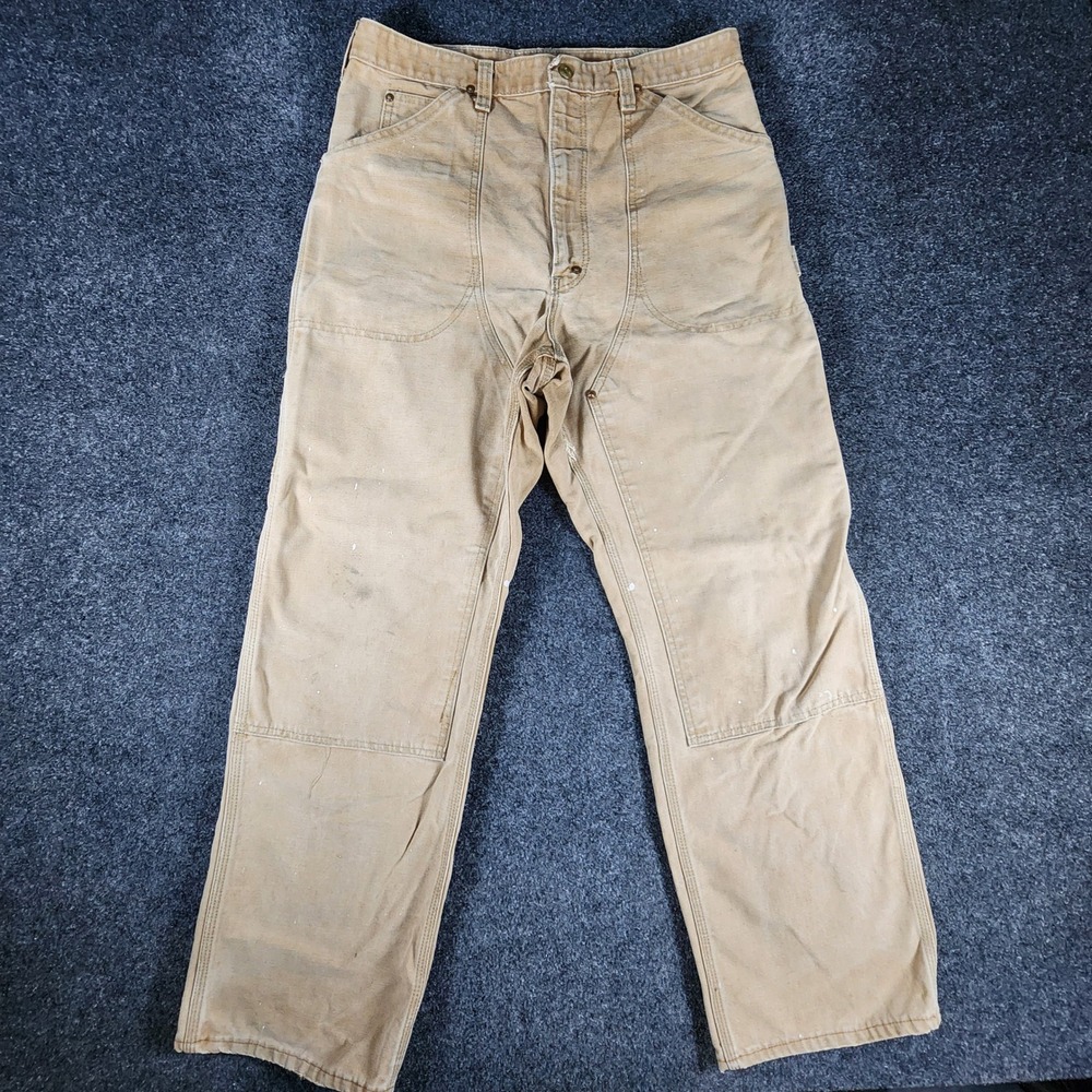 Vintage 80s Carhartt Double Knee Pants Mens 34x32 Tan USA Made Duck Canvas